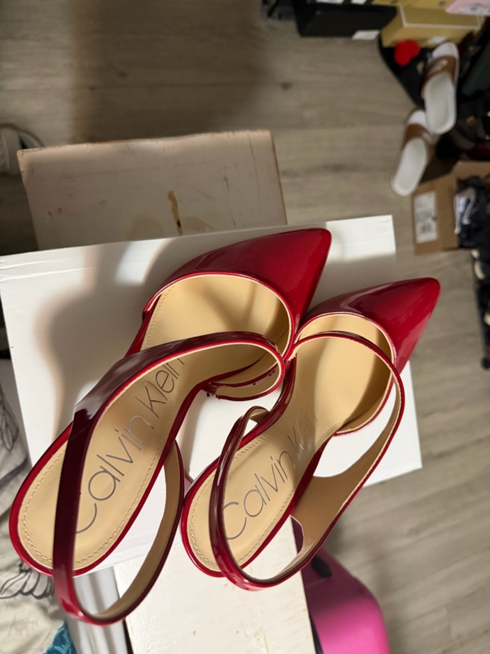Calvin Klein Red Patent Pointed Slingback Heels